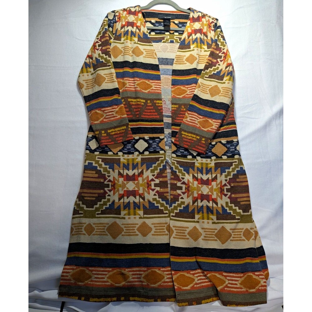 a/miles Women's Multicolor Geometric Knit V-Neck 3/4 Sleeve Knee Dress M
